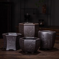 Hexagonal purple sand flower pot Square hexagonal calamus flower green plant pot Large handmade fleshy bonsai planting pot