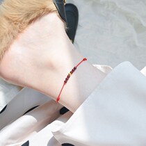 Anklet female summer handmade red rope garnet color preservation gold transfer beads student simple Mori Department Korean version Net red foot rope
