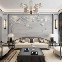 Embroidery hard bag background wall living room sofa bedroom TV simple flower and bird Chinese background hotel bedside mural