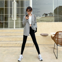 2021 Fall new Rs Diary supermodel small black pants woman outside wearing high waist tight skinny and slim cat magic pants