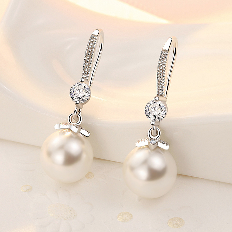 Pearl Earrings Women's Fashion Flower Pearl Earrings Women S925 Sterling Silver Earrings Net Red Real Silver Earrings New Fashion