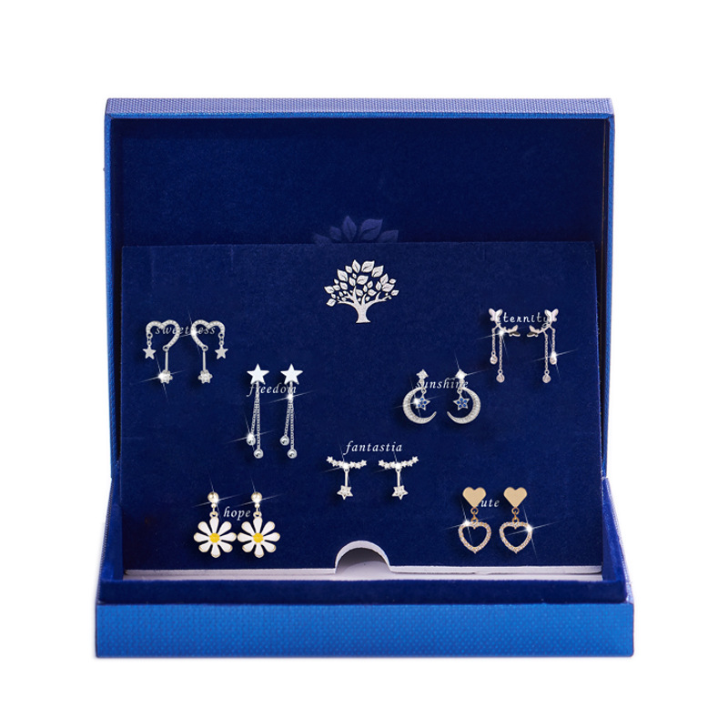 925 Earring loving earrings long stream Su asymmetry for a week ear - decoration set for birthday presents for girls