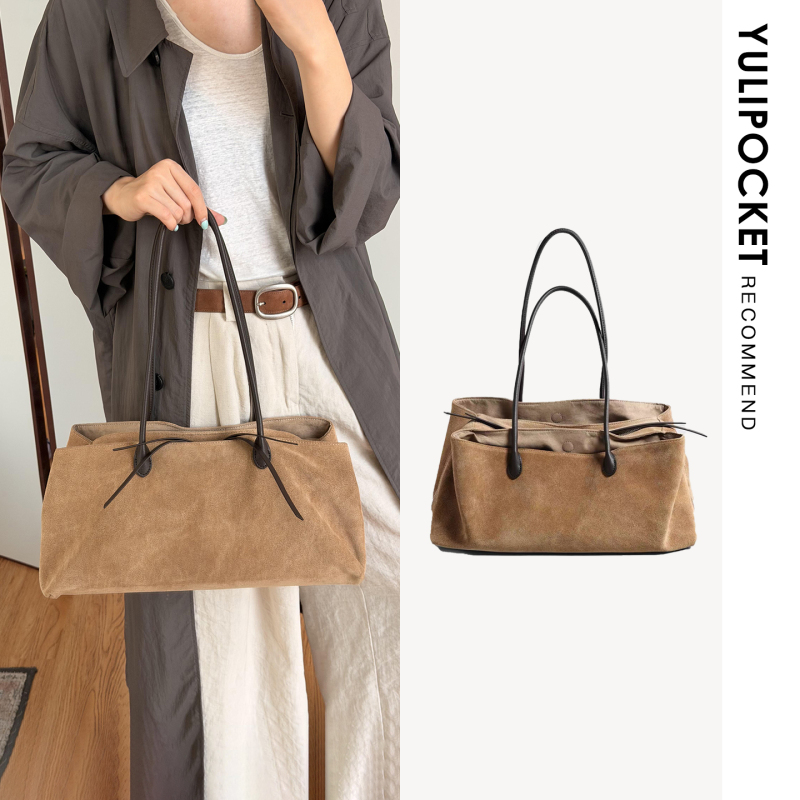 Autumn and Winter New Style Frosted Cowhide Tote Bag Three-Layer Large-Capacity Suede Bag Commuter Soft Leather Handbag Shoulder Bag for Women