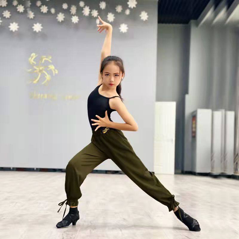 Connie Latin dance national standard dance new loose girls children's set training trousers are thin and high waist dancing female practice