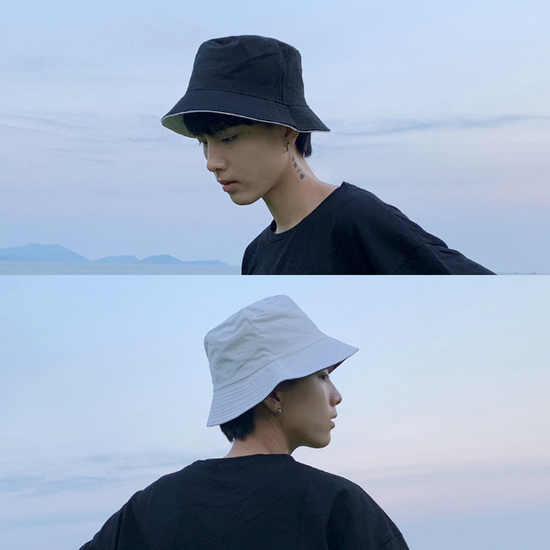 Hat men's trendy brand double-sided fisherman hat men's youth basin hat Korean version of the Japanese spring and summer fashion all-match solid color sun hat