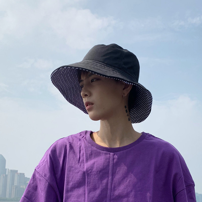 Double-sided with fisherman's hat men's summer handsome Han edition sun protection and shade big hat shade