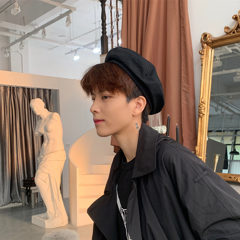 Berehat Men's Spring Summer Autumn Han Edition Pure Color 100 Hitch Foundation Painter Hats and Wind Day Hood Tide-Taobao