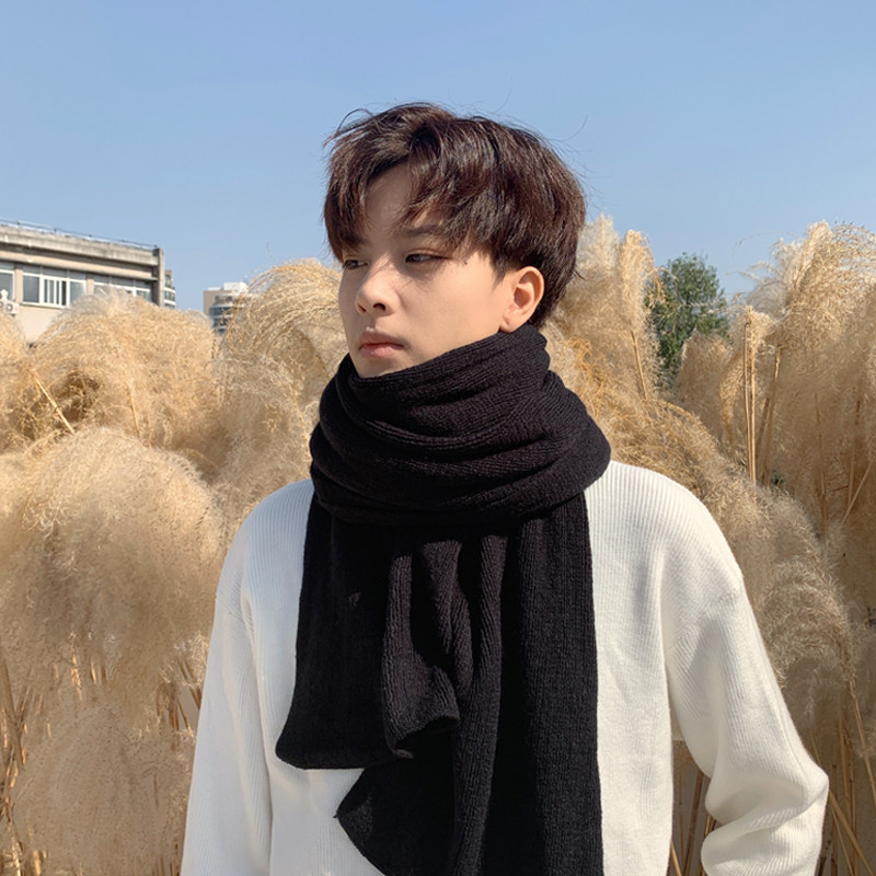 Scarf men's winter Korean version of the wild handsome solid color student men's long version thickened and comfortable skin-friendly warm scarf autumn and winter