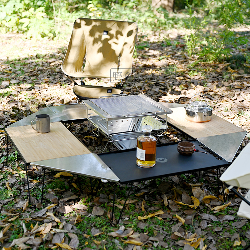 CAMPINGMOON Coman Stainless Steel Japanese Folding Table Camping Table Outdoor Camping Picnic Table BBQ Table