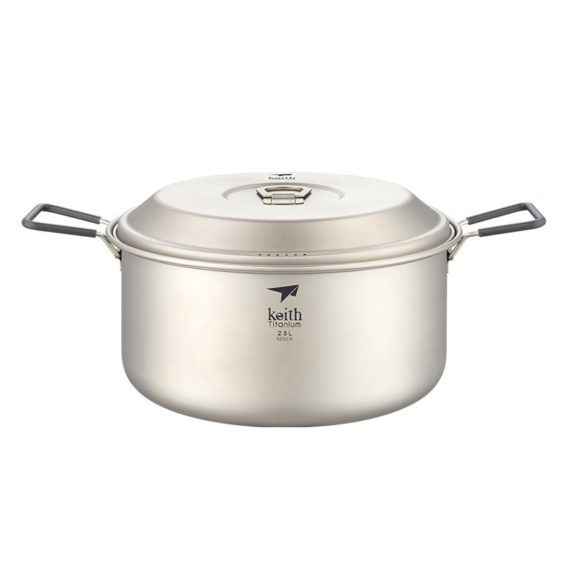 Keith Armor titanium pot Large capacity healthy pure titanium hanging pot Outdoor camping cookware soup pot 1 8 liters 2 5 liters