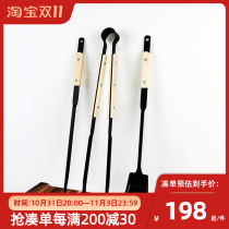 TNR outdoor Japanese bamboo handle anti-scalding carbon steel barbecue camping campfire clip fire shovel fire hook fire tong tool three pieces