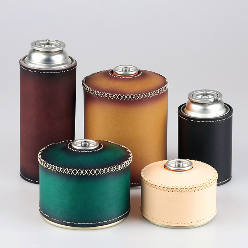 Thousand Winds outdoor luxury camping handmade retro leather gas tank set flat gas tank long gas tank genuine leather cover