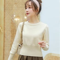 Small short sweater women wear in autumn and winter wear slim high waist neck knitted top base shirt