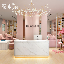  Nordic clothing store cashier Simple modern curved counter Beauty salon small bar Company front desk Reception desk