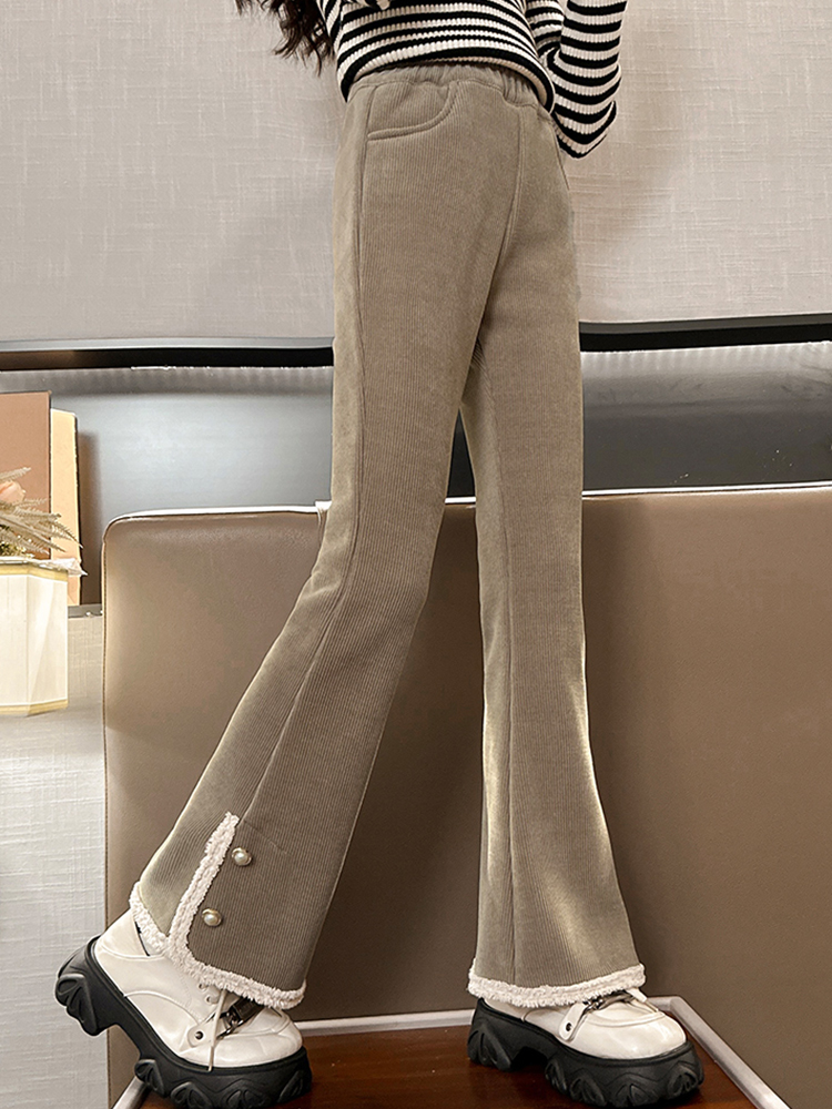Girls' Fashionable Bell Pants Autumn and Winter 2024 New Trendy Children's Casual Pants Plus Velvet Medium and Large Children's Slim Pants Western Style