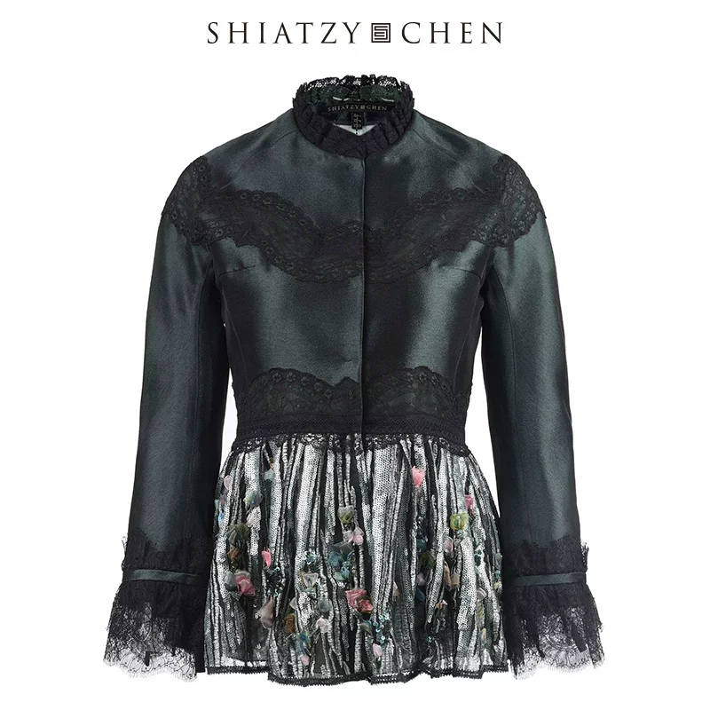SHIATZY CHEN/夏姿&middot;陈 Sequenant's hem lace stitching court wind coat 56C3566