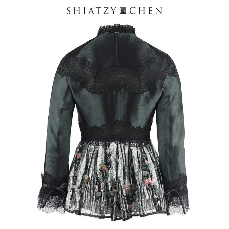 SHIATZY CHEN/夏姿&middot;陈 Sequenant's hem lace stitching court wind coat 56C3566