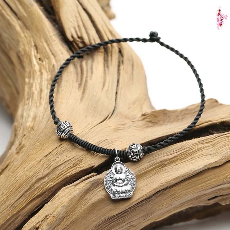 Vòng chân năm sinh 999 sterling bạc đỏ dây đeo vòng tay màu đen hoang dã ngoài việc bảo trợ lợn quá già Amitovo vòng chân nữ bạc