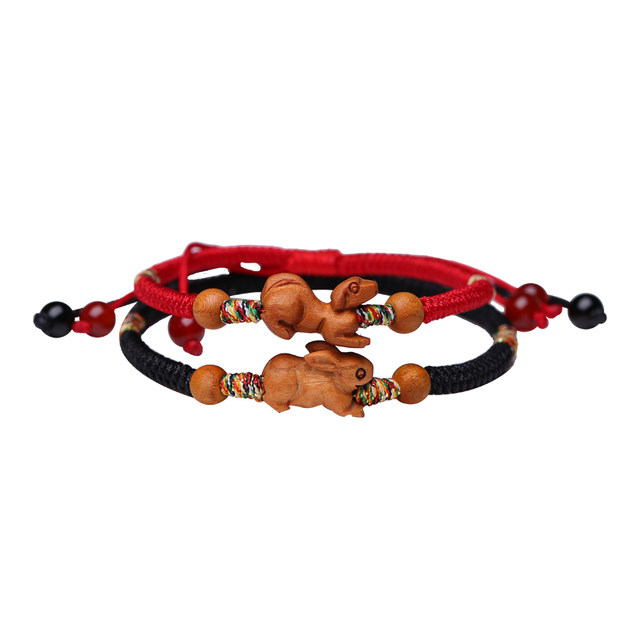 True Anshun peach wood bracelet zodiac dragon red rope children's bracelet safe red rope transfer beads bracelet birth year jewelry