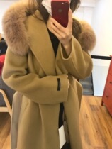 High-end cattle Korean orders Small amount of fox fur collar loose hooded herringbone double-sided cashmere coat women