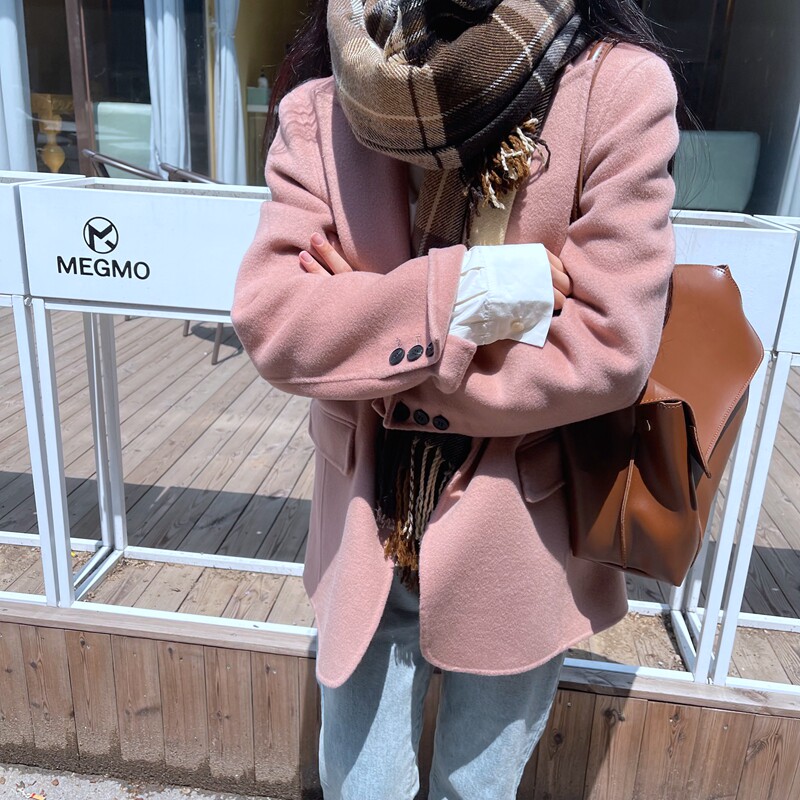 Double face cashmere big coat Girl small sub 2022 New Korean version One grain buckle suit with double face fur coat