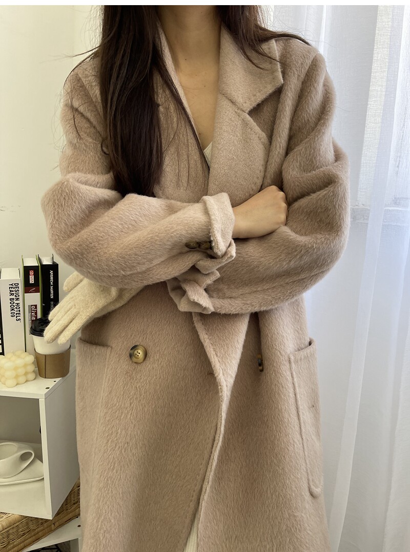 South Korea Dongdaemun 2021 New Albaca lamb suede high-end bifacial cashmere big coat female medium long version