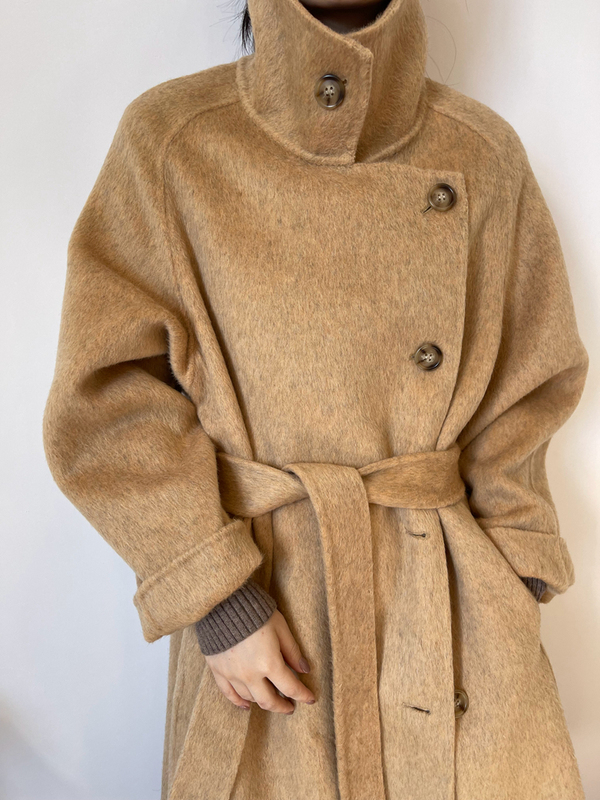 Stand Collar Double-Sided Cashmere Coat for Women, Autumn and Winter High-End Alpaca Hepburn Style Woolen Coat, New Model 2026 Stand Collar Double-Sided Cashmere Coat for Women, Autumn and Winter High-End Alpaca Hepburn Style Woolen Coat, New Model 2026