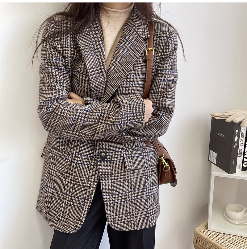 Plaid double face cashmere big coat woman short 2021 new M family classic with little fur coats women