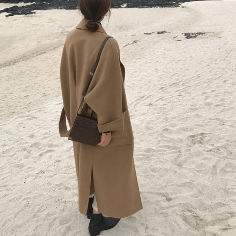 2023 winter new camel long-sleeved loose over-the-knee wool coat Korea Dongdaemun double-sided cashmere coat women