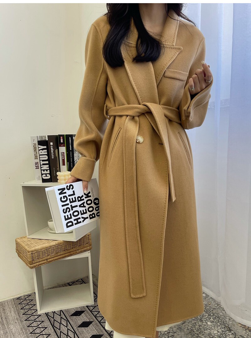 Double-sided cashmere coat woman with long-piece women's high-handed tip-collar coat woman