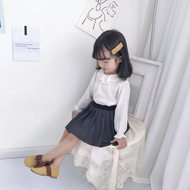 Sản phẩm mới miu bé gái nhà siêu đẹp cổ áo cánh sen lụa 100 đôi dâu tằm đốm - Áo sơ mi áo sơ mi bé trai