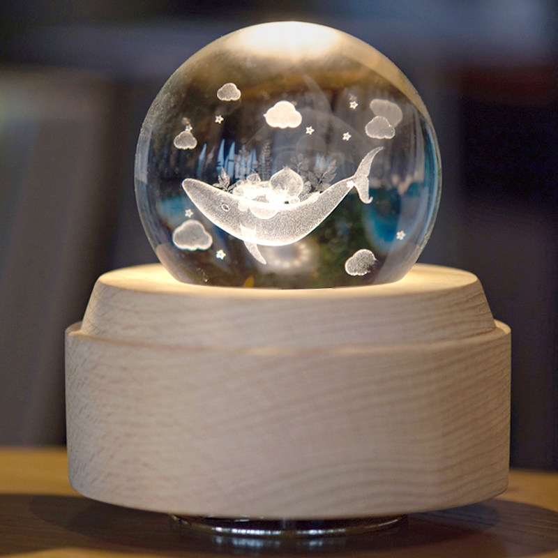 Whale Water Crystal Ball Music Box Spinning Eight Soundbox Girls Birthday Presents Children Ten-year-old Girl