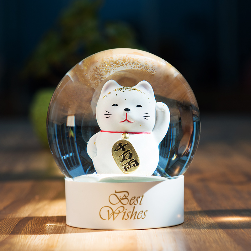 Lucky cat crystal ball ornaments Music box Music box Home living room Crystal Ball cat girl birthday gift