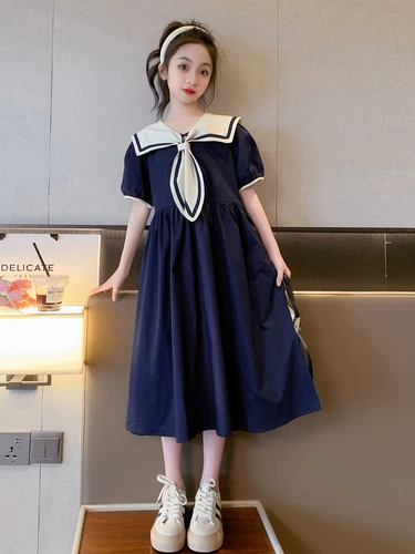 Летнее платье, юбка, летняя одежда, детский военно-морской наряд маленькой принцессы, коллекция 2023, подходит для подростков, популярно в интернете