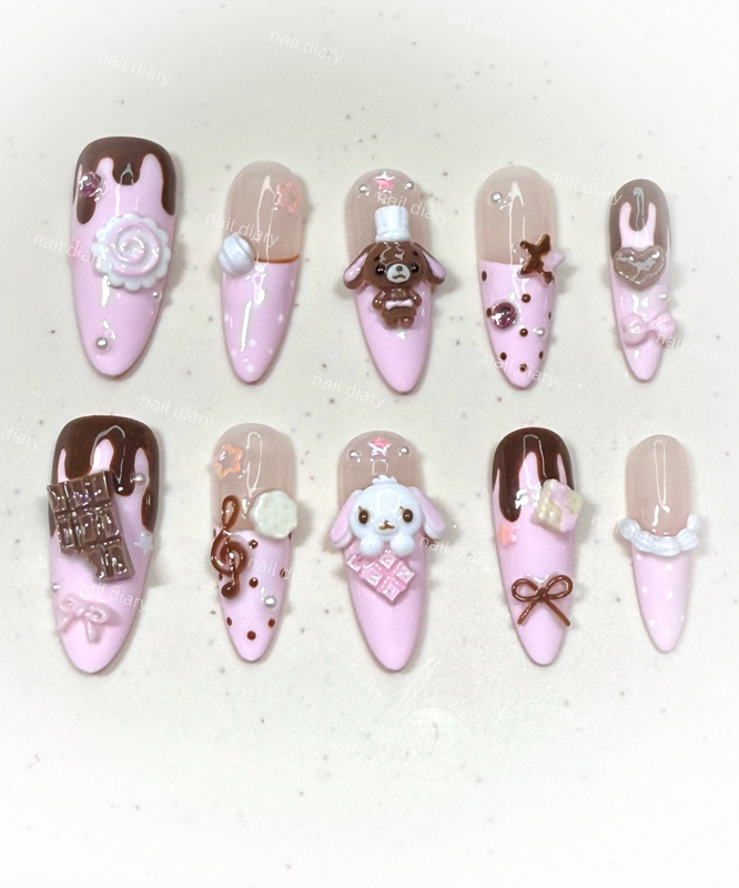 Real Shot Original Image Girly Chocolate Cookie Dessert Rabbit Colorful Dopamine Cute Childlike Nail Art