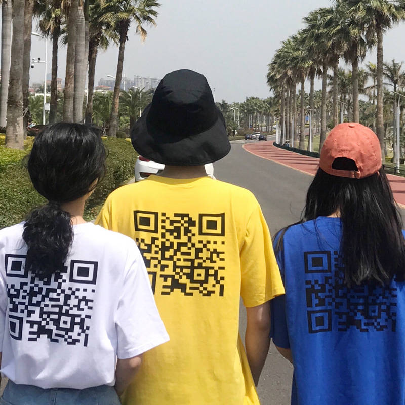 Áo ngắn nữ 2019 mới dành cho nữ Hàn Quốc mùa hè áo thun trắng rộng rãi Mã QR đôi áo sơ mi phục vụ sinh viên - Cộng với kích thước quần áo áo kiểu nữ đẹp 2020
