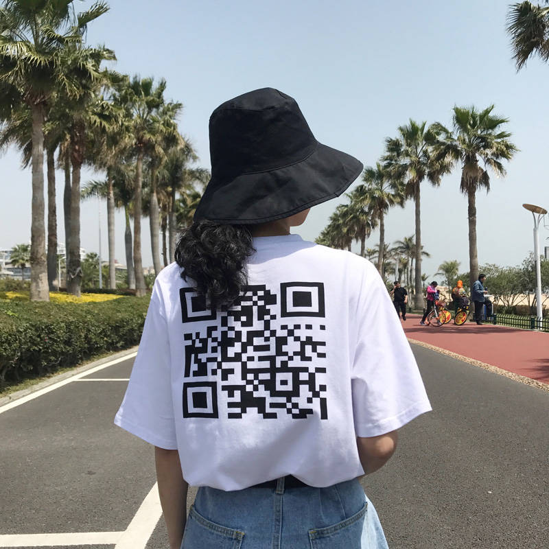 Áo ngắn nữ 2019 mới dành cho nữ Hàn Quốc mùa hè áo thun trắng rộng rãi Mã QR đôi áo sơ mi phục vụ sinh viên - Cộng với kích thước quần áo áo kiểu nữ đẹp 2020