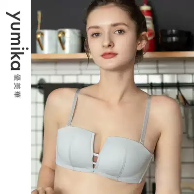 Strapless underwear women gather without steel rings small chest summer thin bra light-colored glossy four-sided cup bra cover