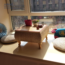 Household window sill storage small coffee table balcony tatami solid wood table bay window table tatami rattan bay window table