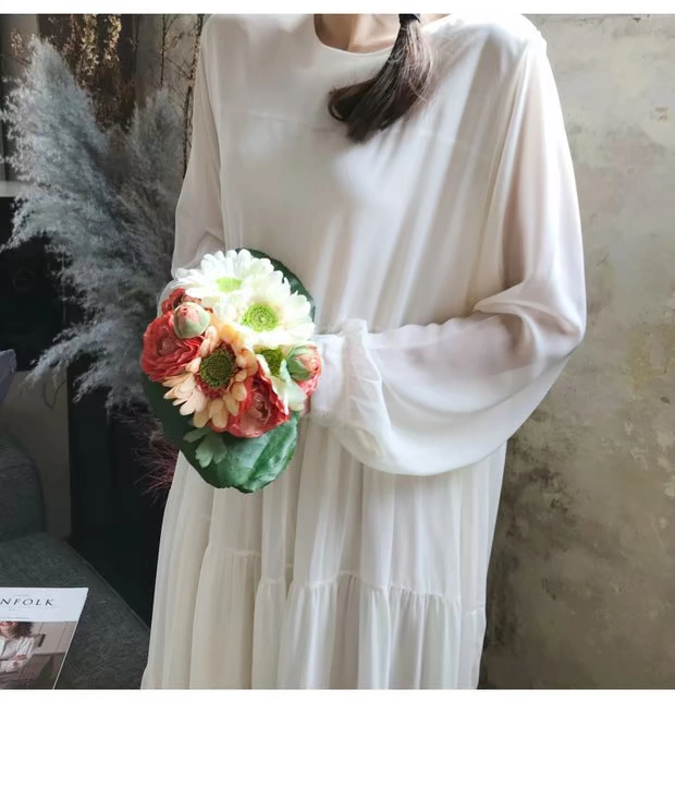 Đầm voan kẻ liền màu phiên bản Hàn Quốc của nàng tiên mới Slim cổ tròn tay dài chạm đáy váy trong váy dài nữ 2018 váy maxi đẹp
