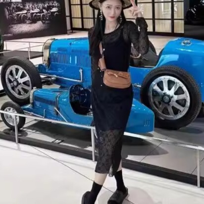 Trendy Niche Chanel-Style High-Quality Marine** Classic Velvet Mesh Dress, Same Style as Worn by Celebrity Chen Qiao'En
