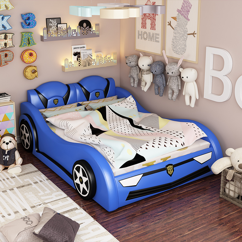 Child Bed Boy Girl Princess Bed Cartoon Bed Combination Kid Light Lavish Sports Car Soft Leather Bed Linen Bed Car Bed