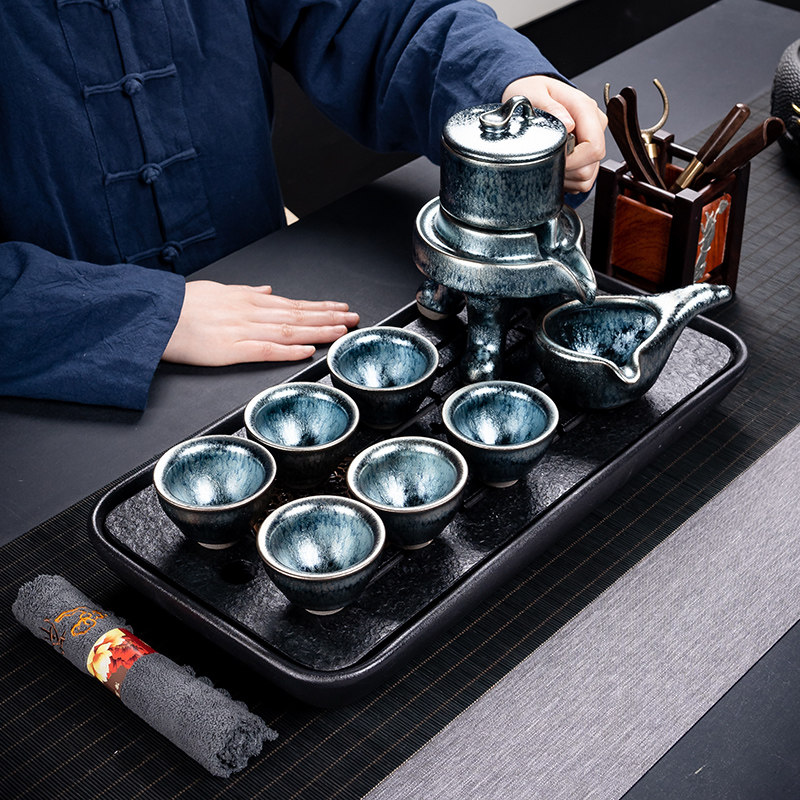 Jianzhan tea set set household Jian kiln kung fu tea cup automatic stone grinding lazy tea maker pot high-end high-end luxury