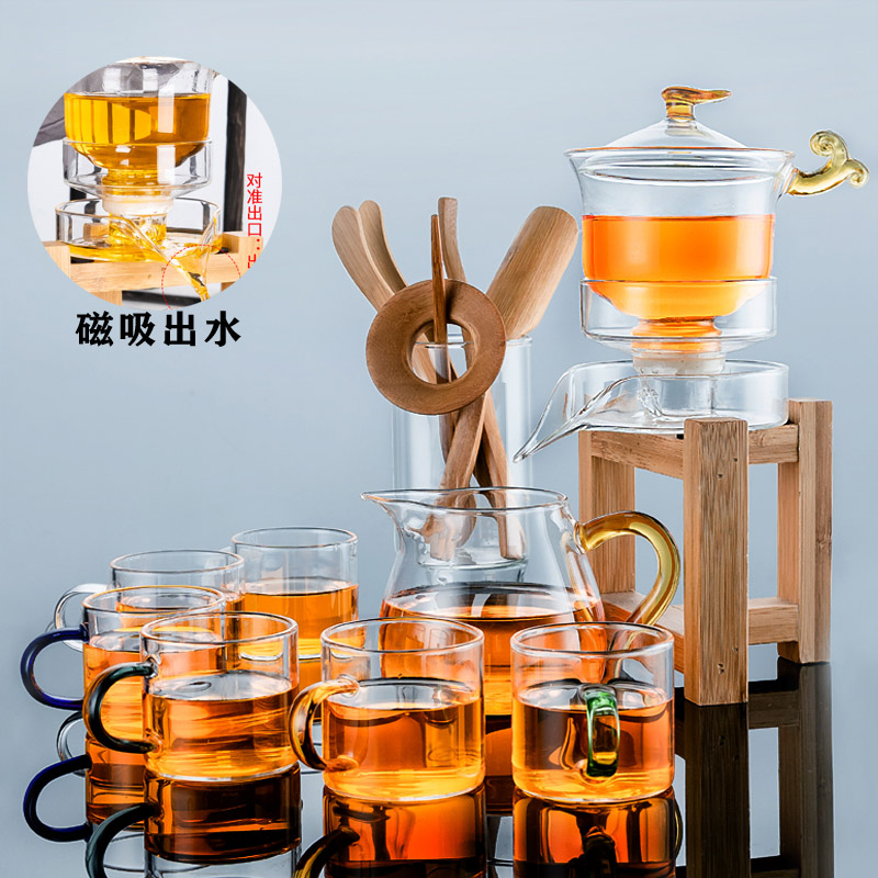 Transparent glass automatic tea set home lazy brew teapot rotation Japanese kung fu teacup small set thickened