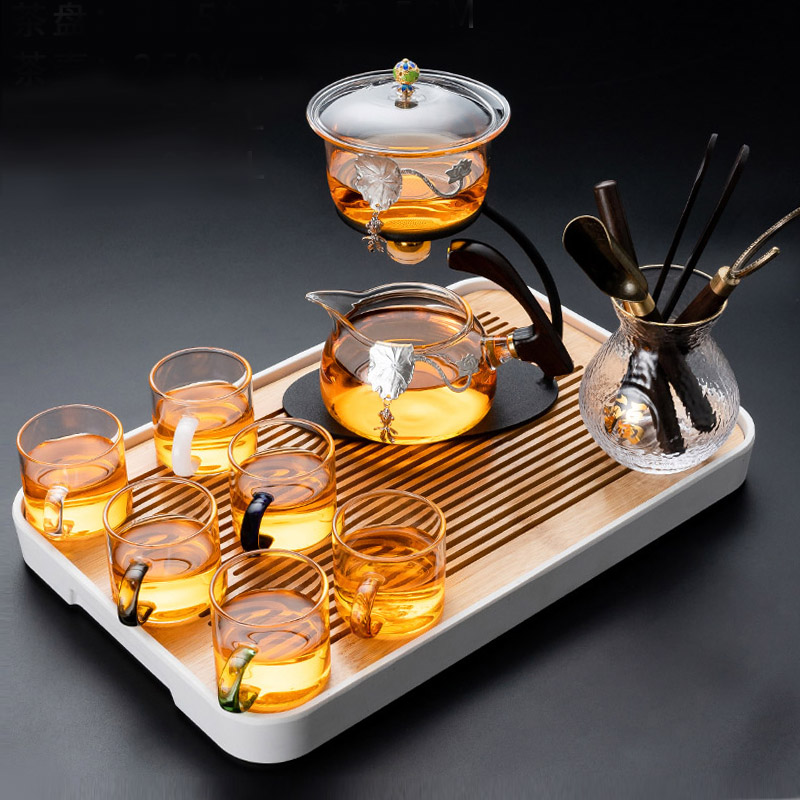 Glass automatic tea set household lazy kung fu tea cup heat-resistant tea maker magnetic palace bulb teapot simple