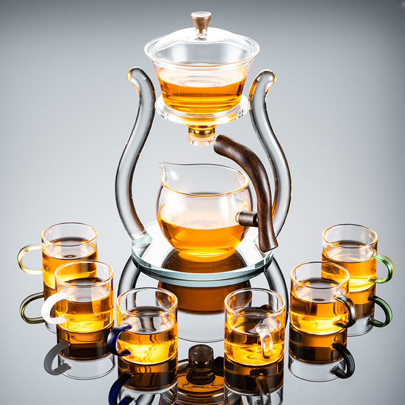 Transparent glass automatic tea set home living room kung fu heat resistant teacup lazy magnetic teapot tea making artifact