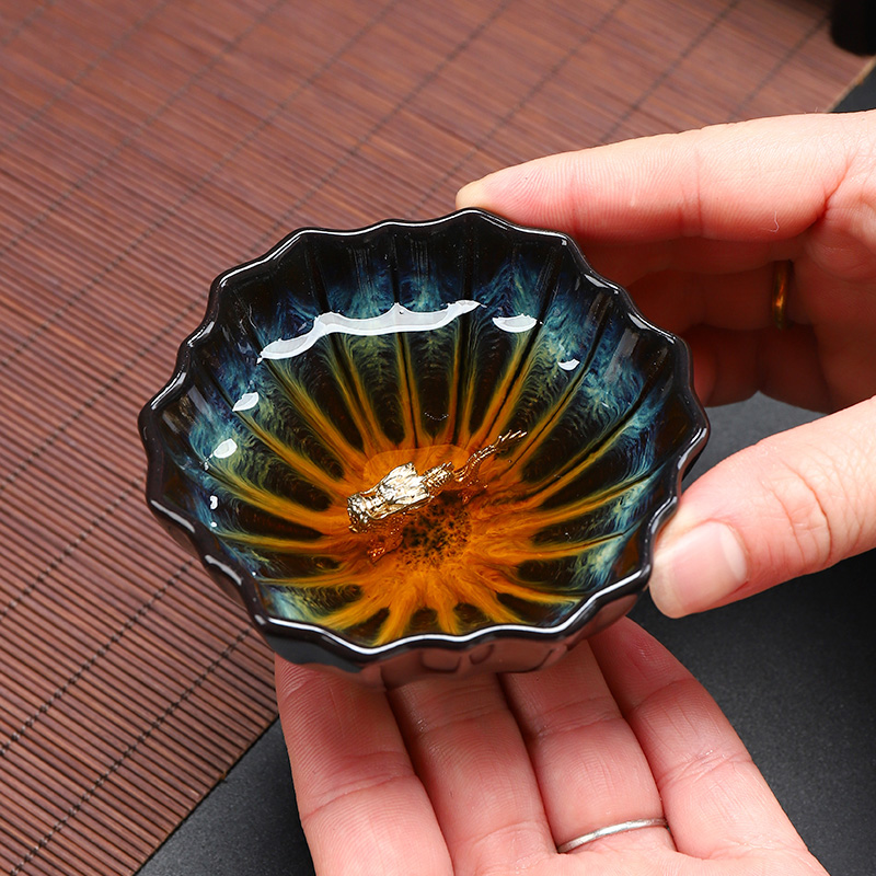 Inlaid silver 999 sterling silver teacup tea cup Twelve zodiac master cup ceramic Jianzhan Kung Fu tea set single cup tea cup