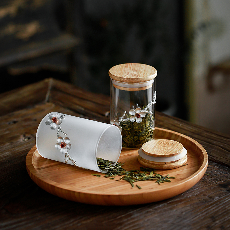 Household transparent glass tea sealed tank Small portable tea storage tank Food kitchen grain storage box Small bottle