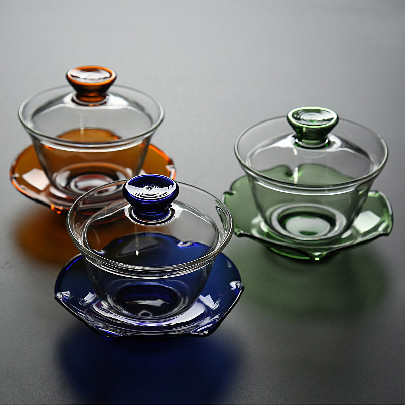 Glass cover bowl Tea cup Three-cai Kung Fu tea set Large tea bowl Tea thickened heat-resistant transparent tea tea cup