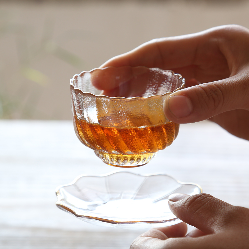 Glass Kung Fu teacup hammer pattern heat-resistant Japanese style tea set crystal tea tasting master cup single cup mini cup tea bowl home